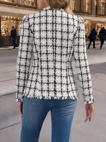 SHEIN Clasi 格子圈圈优雅女士大衣，秋冬夹克，女士冬装， - 白色 - 查看 2