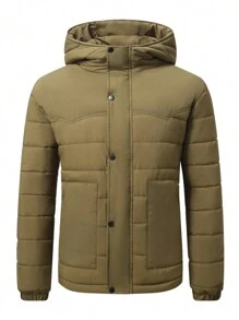 Manfinity Sport Corelite Boyfriend Style Men's Plain Color Hooded Casual Padded Coat, Winter