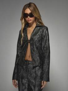 MISSGUIDED 洗水仿皮结饰夹克上衣和阔腿裤两件套