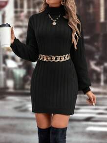 SHEIN Tall Vestido de punto holgado de cuello alto acanalado de unicolor para otoño/invierno para personas altas