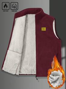 Manfinity Homme Loose Fit Men's Letter Patched Teddy Vest Jacket - Red - View 3