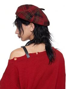 ROMWE Grunge Punk 1pc Women's Fashion Plaid Five-Pointed Star Beret - Multicolor - View 3