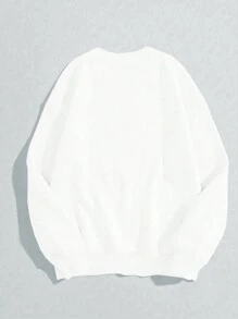 SHEIN EZwear Áo hoodie cổ tròn màu trơn, trang phục thường ngày tối giản và thời trang - trắng - Xem 2