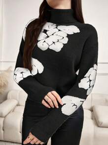 Mulvari Women's Turtleneck Long Sleeve Patterned Detail Casual Sweater