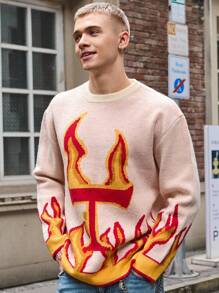 NEOSTRIT Men's Crew Neck Long Sleeve Sweater With Minimalist Graphic Details, Casual - Multicolor - View 4