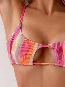 SHEIN Swim 女士夏季海滩扎染镂空性感比基尼套装带分体比基尼套装 - 彩色 - 查看 5