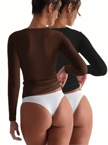 INAWLY Solva 女士纯色圆领修身休闲长袖 T 恤