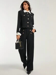 COSMINA Damen Tailliertes Top mit umklappbarem Kragen, langarm