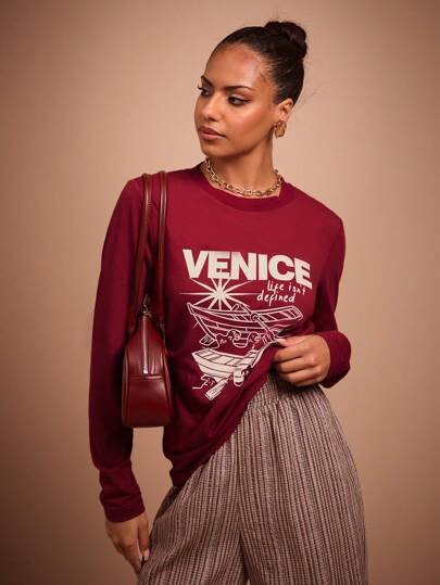 COSMINA Camiseta casual de manga larga con estampado rojo para mujer, adecuado para primavera y otoño