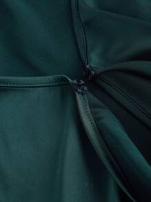 SHEIN MOD Plus Size Vintage Dark Green Wrap Style Satin Elegant Office Dress - Dark Green - View 3