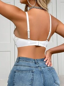Lace Patchwork Solid Seamless Bra With Underwire Thin Cup, Comfortable Cleavage Lift - White - View 2