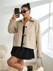 RueChic 女式都市风格羊绒双口袋短款外套