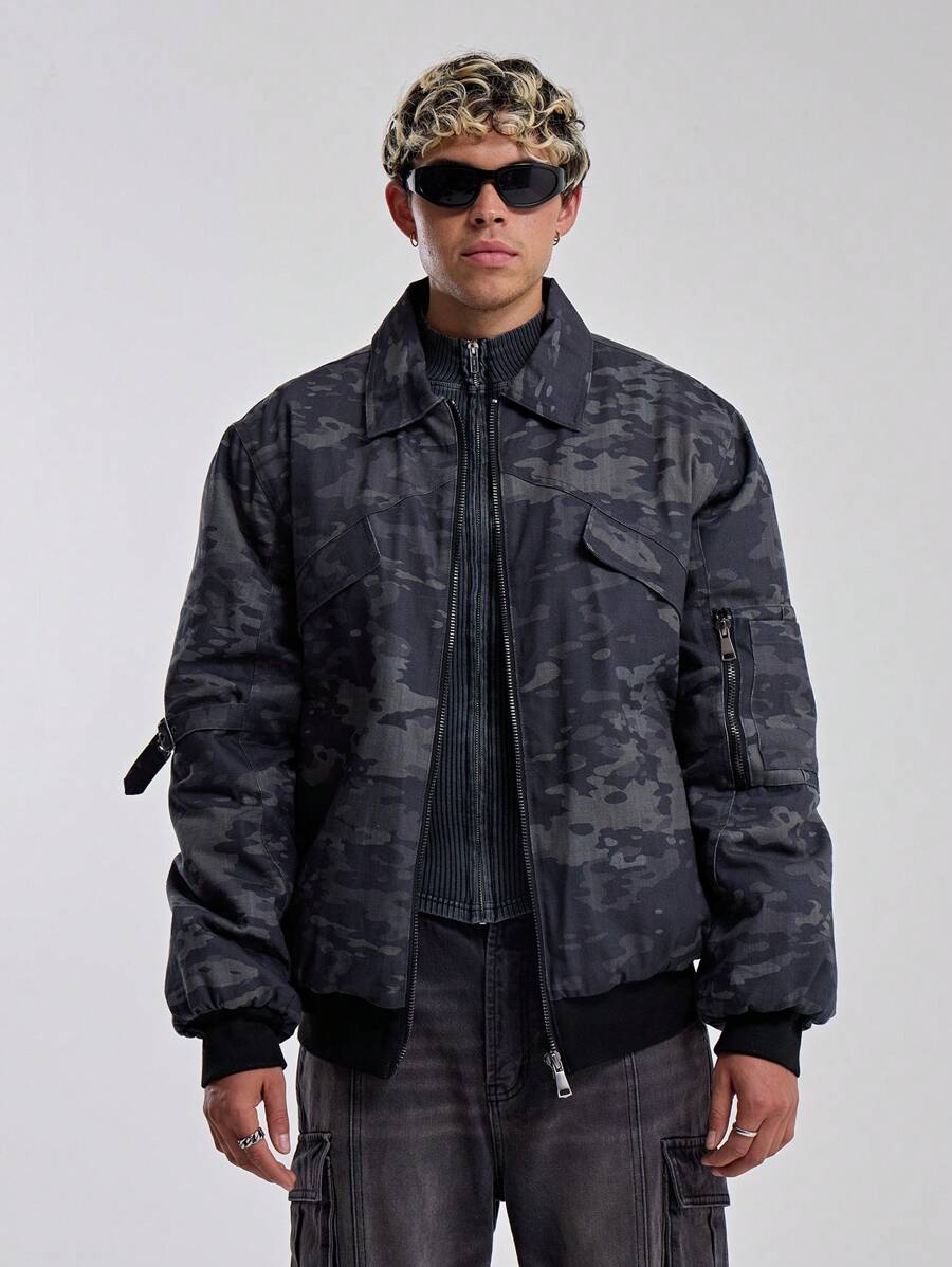 Musero Men Camo Moto Jacket - Multicolor - View 1