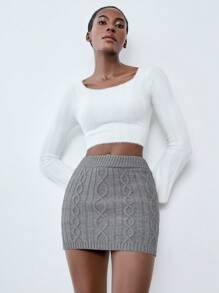 SHEIN Unity 1 件 2 合 1 修身针织毛衣裙，灰色，秋冬 - 淺灰色 - 查看 5