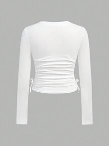 SHEIN Girlism 4 件套 Tween 女童休闲运动褶皱立领紧身长袖 T 恤