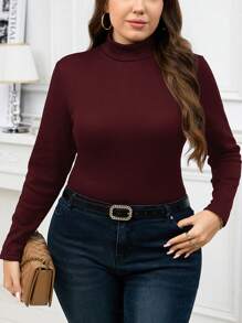 SHEIN Clasi 大码女式长袖保暖内衬保暖 T 恤，秋冬款 - 酒紅色 - 查看 8