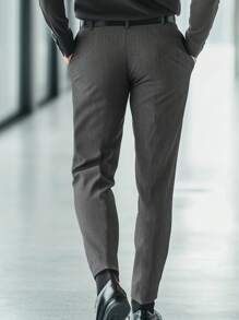 Manfinity Mode Men's Simple Front Button Pocket Casual Dress Pants, For Daily Wear - Dark Grey - View 2