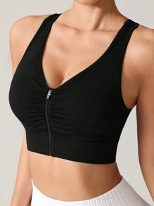 SHEIN Sport Studio Damen einfarbiger Sport-BH mit Ausschnittausschnitt und ärmellos