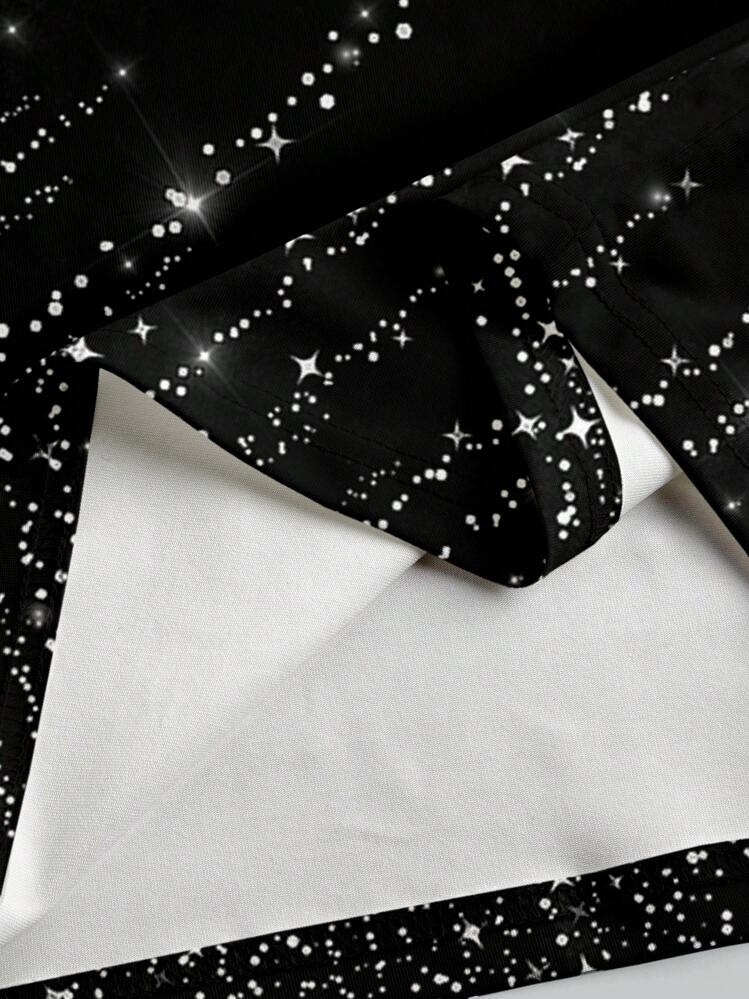 Glamance ORANGE STUDIO 女士黑色中长连衣裙长袖圆领优雅全身印花，纯色女士夏季服装女士夏季连衣裙女士太阳裙度假连衣裙外出 - 黑色 - 查看 5