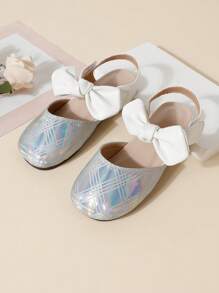 Mädchen Schleife Verzierung Knöchelriemen Flache Sandalen, Bequeme Lässig Sommer Schuhe - Silber - Übersicht 4