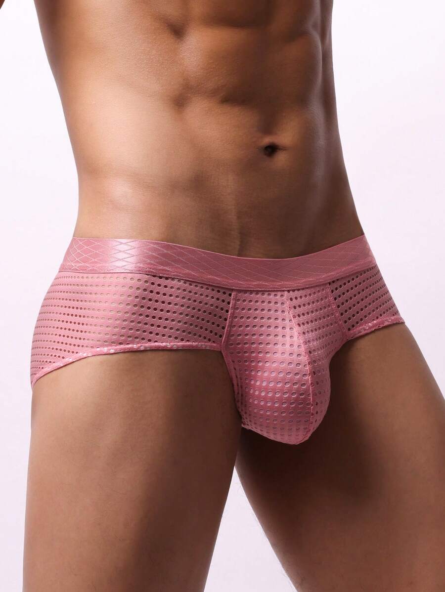 Men's Solid Color Hollow Out Sexy Lingerie - Pink - View 1