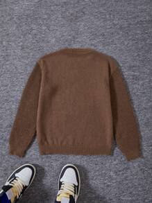 Sweater Streetwear untuk Anak Laki-Laki Remaja, dengan Aplikasi Bintang 3D dan Desain Ujung Berumbai. Terbuat dari Rajutan Tebal untuk Kehangatan, Cocok untuk Musim Gugur dan Musim Dingin. - Coffee Brown - View 2