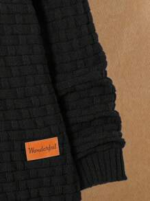 青少年男孩休闲半拉链套头长袖针织毛衣 - 黑色 - 查看 3