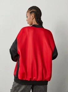 Muchica Áo khoác bomber họa tiết sọc chữ thời trang thu đông cho nữ - Nhiều màu - Xem 4