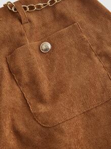 SHEIN MOD Plus Size Khaki Metal Buckle Embellished Pocket Woven Textured Mid Waist Metal Chain Belt Wide Leg Shorts - Brown - View 4