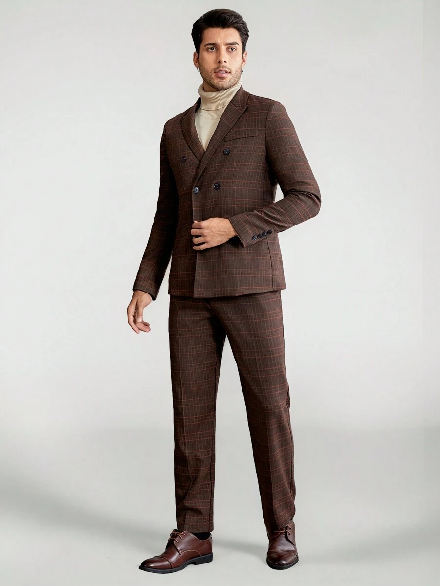 Manfinity VCAY Men's Double Breasted Plaid Suit Jacket And Trousers Set - Multicolor - View 1