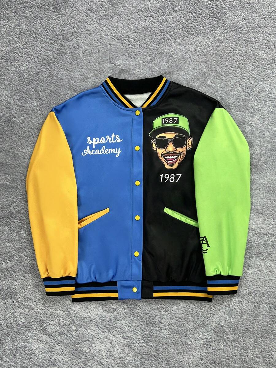 SHEIN Teen Boys Fleece Star Print Retro Long Sleeve Cardigan Jacket - Multicolor - View 1