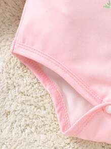 SHEIN Vintaside Kids 3pcs/Set Baby Girls Spring/Autumn Cute Deer Graphic Allover Print Long Sleeve Rompers, Combination Of Pink Round Neck, Striped, Full Body Print, Suitable For Home & Outdoor