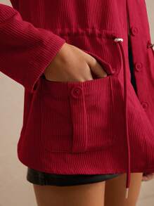 Poéselle Women's Casual Solid Color Drawstring Waist Jacket, Autumn