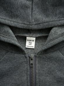 SHEIN Teen Boys 2pcs Casual Sports Street Comfortable Versatile Warm Super High Cost-Effective Loose Casual Hooded Gothic Monogrammed Center Open Hooded Sweatshirt Sweatpants Two Sets Homecoming; Renaissance; Fall Outfits - Grey - View 7