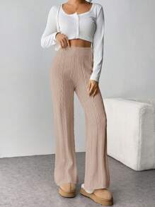 SHEIN Privé Women's Twist Flowers Straight Wide Leg Knitted Pants