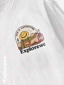 SHEIN Camiseta de manga larga con estampado gráfico de forro polar informal para niño preadolescente, para actividades al aire libre