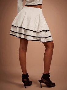 COSMINA 女士荷叶边下摆多层短款休闲裙 - 奶油色 - 查看 2