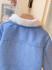 Blossori 年轻男孩优雅法式蓝色图案宽松翻领夹克，秋冬 - 藍色 - 查看 7