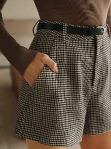 Anewsta Pantalones cortos de mujer elegantes y modernos de estilo pata de gallo para el viaje, a cuadros rojos y verdes, para invierno