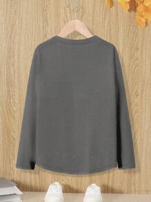 SHEIN LUNE Thời trang Anh Quốc Thoải mái giản dị Vừa vặn tại nhà Thời trang Thu Đông Xuân Thường ngày Đi chơi Áo thun họa tiết dài tay cho nữ mùa xuân - Xám - Xem 2