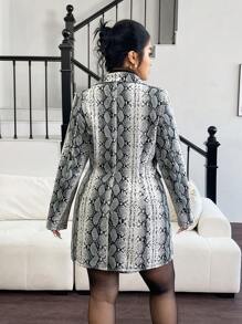 Celure Bộ 2 món cho nữ cỡ lớn, áo khoác blazer dài tay họa tiết da rắn thanh lịch và quần short - Nhiều màu - Xem 2
