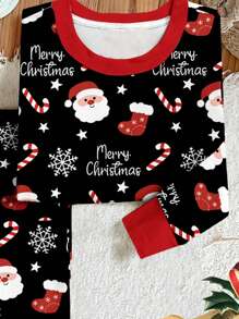 Bộ đồ mặc nhà cho bé trai, vừa vặn, cổ tròn, tay dài, họa tiết hoạt hình ông già Noel, tối giản, dày, phù hợp cho mùa thu/đông - Nhiều màu - Xem 3