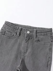 SHEIN Tween-Mädchen All-Match-Lässig-Minimalist-Schulstil, verstellbarer Bund, hochelastische 5-Pocket-Skinny-Jeans, mit Taschen, vielseitig einsetzbar, schlicht und modisch, das ganze Jahr über unverzichtbar
