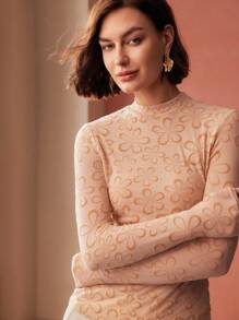 MOTF PREMIUM 花卉图案透明 T 恤 - 卡其色 - 查看 3