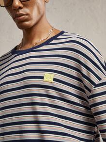 AKNOTIC Party Men's Loose Crew Neck Striped Long Sleeve Knit Sweater, Suitable For Everyday Wear - Multicolor - View 4