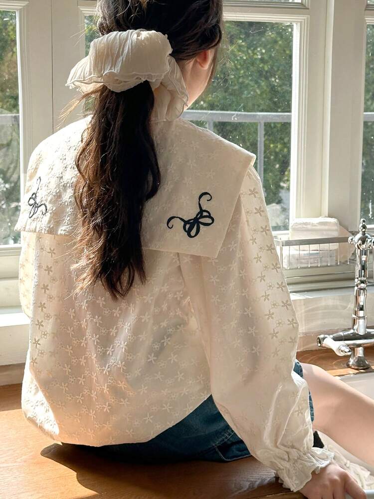 Tween Girl Butterfly Embroidery Shirt, Back To School Clothes Long Sleeve Tops Girl