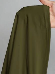 SHEIN Tall Atasan Putih Polos Sederhana dengan Kerah Tinggi, Cocok untuk Musim Gugur dan Musim Dingin, untuk Wanita Tinggi - Hijau Tentara - View 9