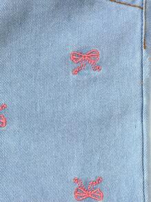 Bộ 2 áo sơ mi denim xanh nhạt giản dị cho bé gái kết hợp với áo cánh dài tay rộng rãi thêu nơ và quần ống rộng thêu bướm denim xanh nhạt, Bộ thời trang đa năng, Hàng mới về mùa thu/đông 2024 - Màu xanh lam - Xem 7