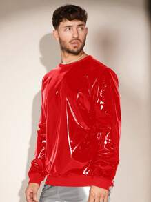 FeverCity Men Solid PU Leather Sweatshirt - Red - View 7