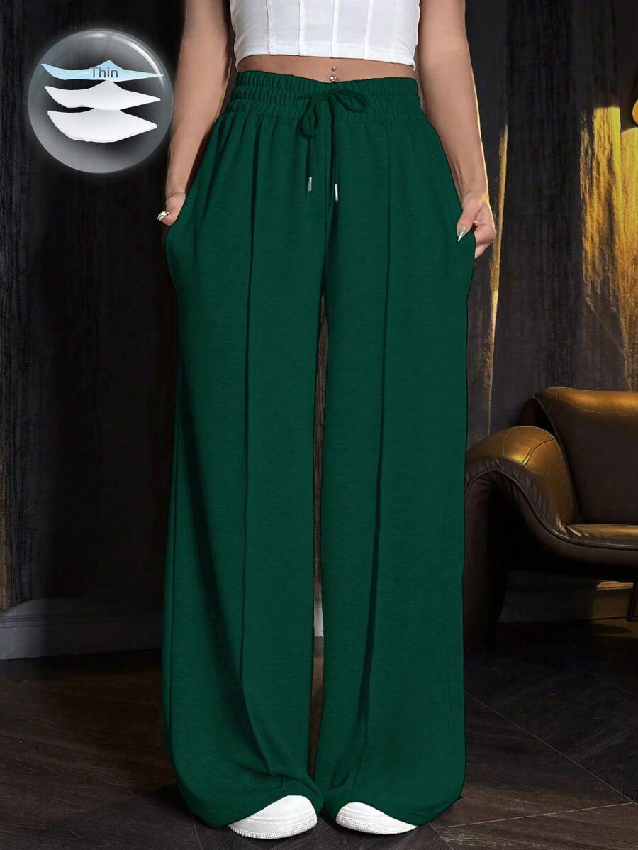 SHEIN Unity Pantalones de chándal con cordón y cintura de unicolor - Verde - Ver 1